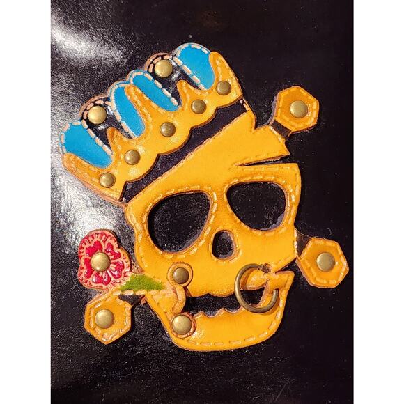 Day of the Dead Black Leather Skull Crossbody Bag Gold Studs Festival Goth NEW - Picture 5 of 11